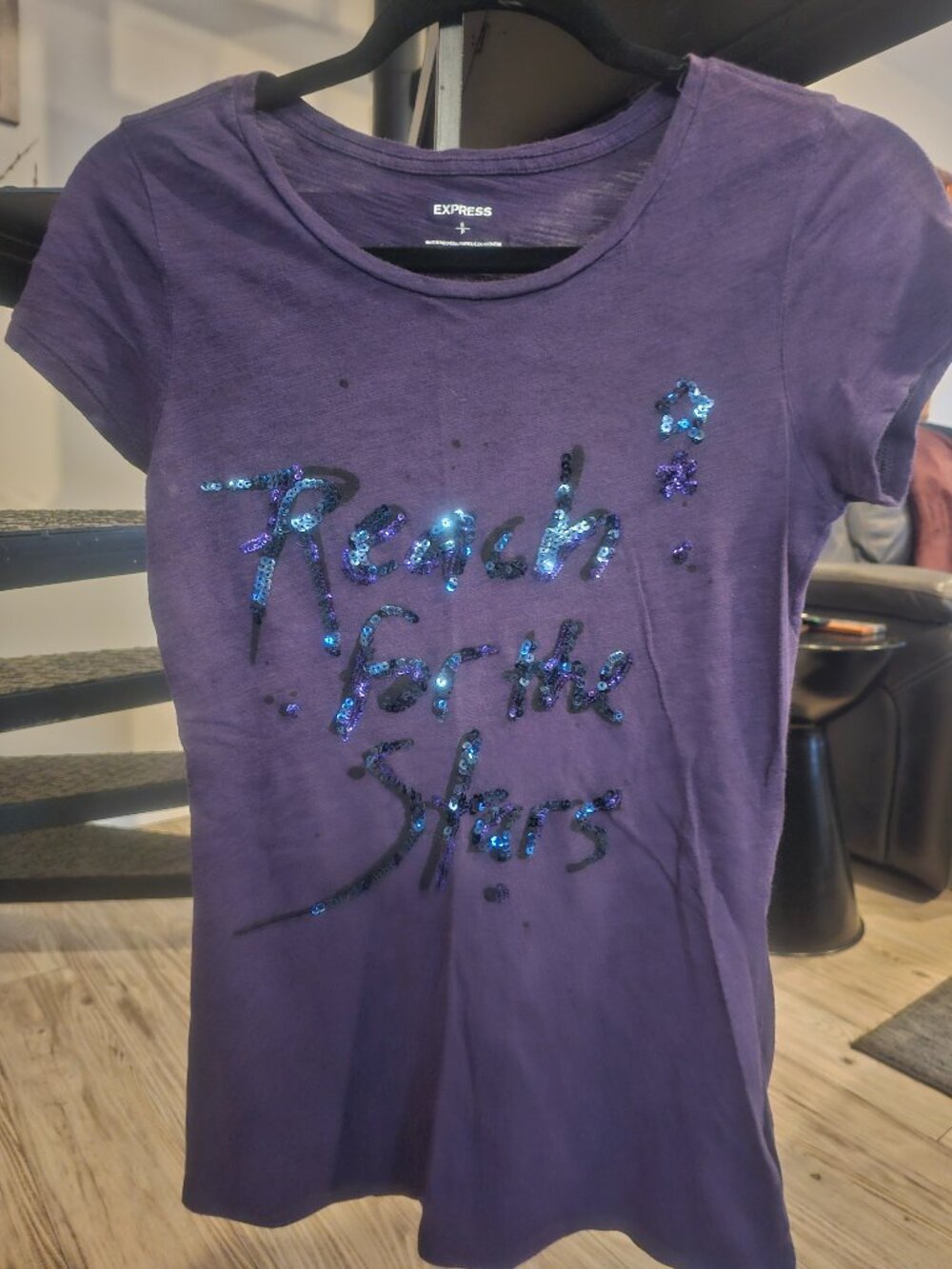 Express Purple Sequin Reach for the Stars Graphic Tee S